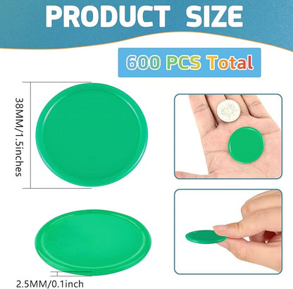 Coopay 600 Pieces Plastic Poker Chips Learning Counters Disks Bingo Chip Counting Discs Markers for Math Practice and Poker Card Game Tokens, Teaching Rewards, 38 mm/ 1.5 Inches (Green)