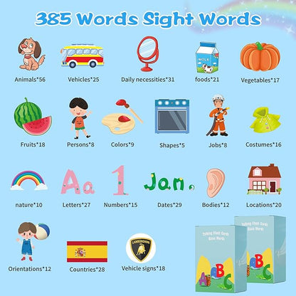 Talking Flash Cards for Toddlers Learning: Alphabet Learning Toys - Matching Spelling Games with 224 Sight Words - Montessori Toys for 3 4 5 6 Years Old Kids (Bilingual-385 Sight Words)