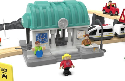 Train Station for Wooden Tracks, Train Accessories Tunnel with Sounds/Lights for Kids, Trains Toys for Motorized Cars for Railway System Compatible with Thomas & Friends, Brio, Chuggington