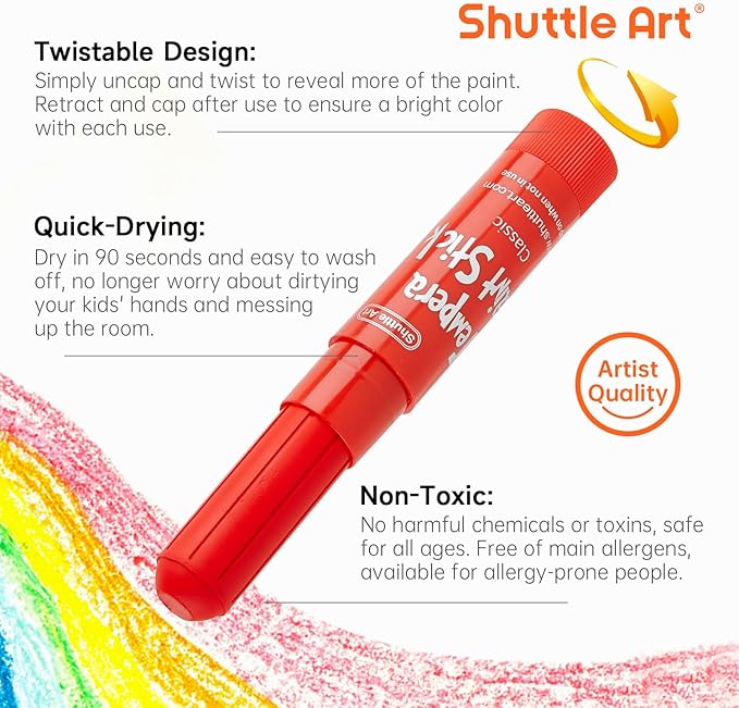 Shuttle Art Tempera Paint Sticks, 60 Pack, 2 Sets of 30 Colors Solid Tempera Paint, Washable, Super Quick Drying, Works Great on Paper Wood Glass Ceramic Canvas for Class School