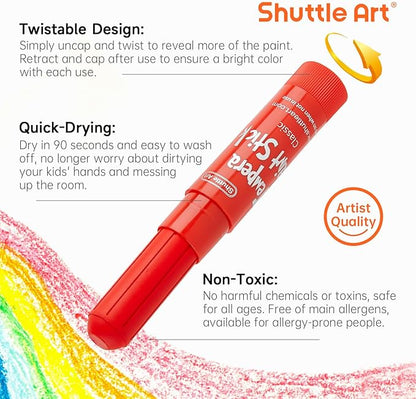 Shuttle Art Tempera Paint Sticks, 60 Pack, 2 Sets of 30 Colors Solid Tempera Paint, Washable, Super Quick Drying, Works Great on Paper Wood Glass Ceramic Canvas for Class School