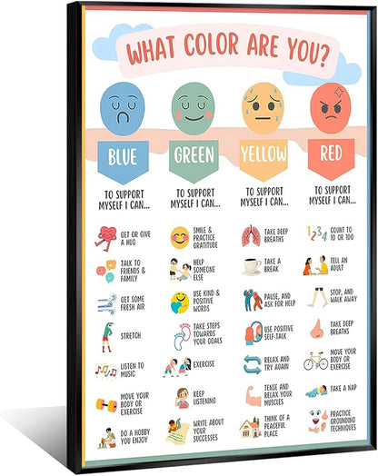 Mental Health Canvas Wall Art Feelings Chart Emotions PosterAwareness Preschool Emotions Faces Calm Prints Calm Down Corner Home for Kids Room Classroom Wall Decor 16x24in BlackFramed