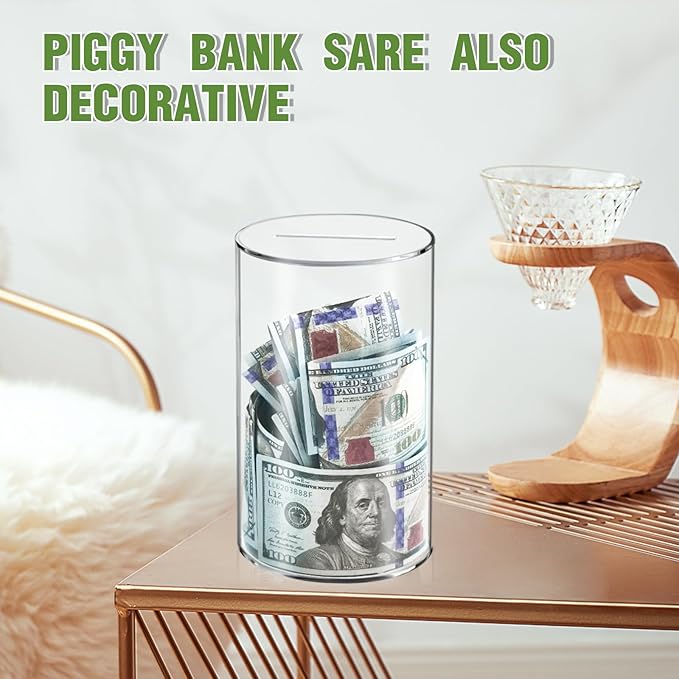 Clear Piggy Bank for Adults/Kids, Acrylic Unopenable Money Box for Cash Coin Saving, Must Break to Open, Money Saving Jar for Adults Boys Girls, Size 10" H x 6" Diameter
