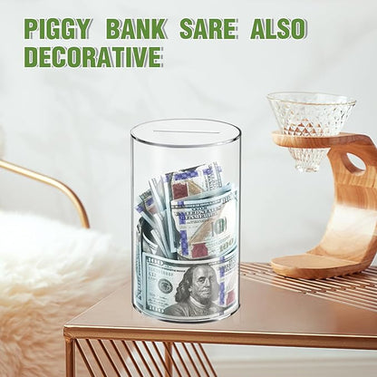 Clear Piggy Bank for Adults/Kids, Acrylic Unopenable Money Box for Cash Coin Saving, Must Break to Open, Money Saving Jar for Adults Boys Girls, Size 6" H x 4" Diameter