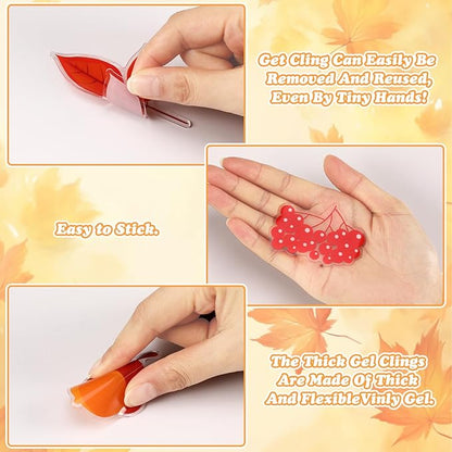 MARFOREVER 25 PCS Fall Window Gel Clings, Reusable Autumn Maple Leaves Thick Gel Clings Decals Thanksgiving Window Stickers for Kids Classroom Toddlers Home Party Supplies Window Glass Decorations