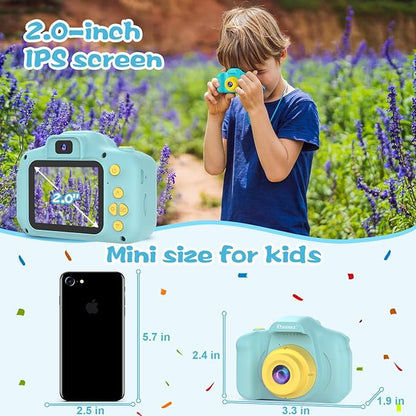 PROGRACE Kids Camera with 32GB SD Card, HD Digital Video Camera for Toddlers, IPS HD Screen, Birthday for Boys and Girls Ages 3-12 – Blue