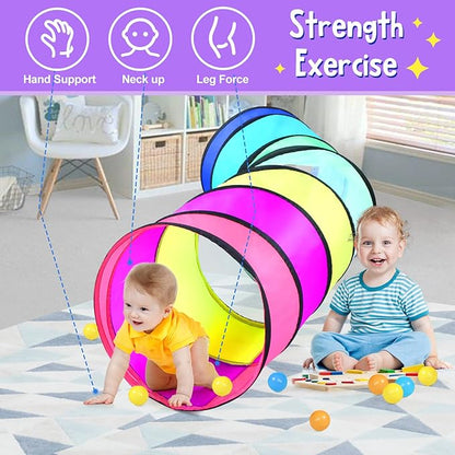 Colorful Baby Play Tunnel for Toddlers with Mesh Window, Cat Toy for Dogs Pets, Kids Crawling Play Tent Pop Up Toddlers Tunnel Indoor Outdoor Toy Gift (Rainbow Baby Tunnel)