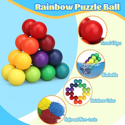 3 PCS Colorful Ball Fidget Ring Toy for Kids Toddlers, Fidget Chain Airplane Car Travel Trip for Age 3-8, Rainbow DIY Sensory Puzzle Toy for Easter Eggs Basket Stuffer Gifts