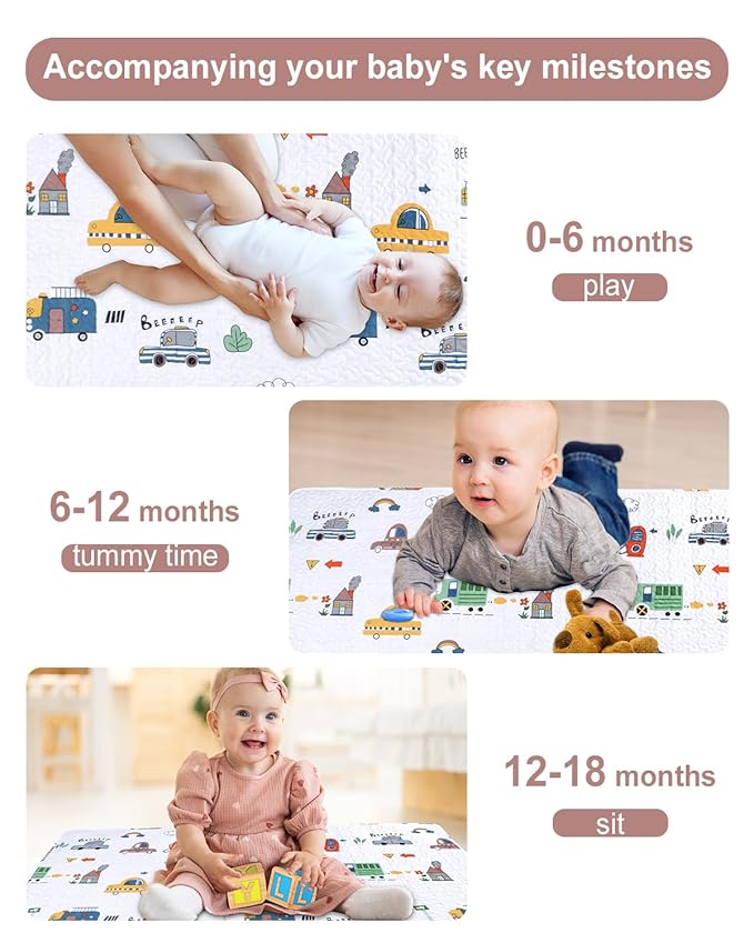 Washable Baby Play Mat for Babies 63x43” Portable, Foldable Toddler Playpen Non-Slip Baby Tummy Time Mat, Soft Floor Play for Infants Extra Large Crawling Mats Car