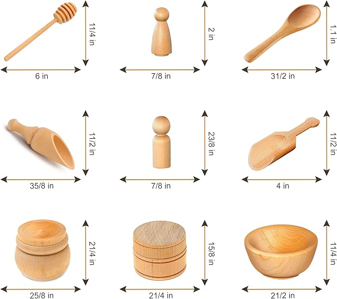 Rainbow Rice and Sensory Bin Tools (10 Pieces), Wooden Sensory Bin Tools and Scoops with Chemical-Free and Food-Safe Rice, Table Tools for Fine Motor Skills