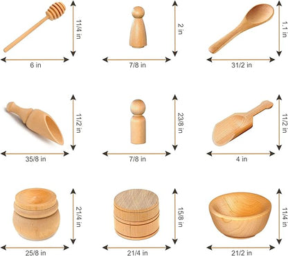 Rainbow Rice and Sensory Bin Tools (10 Pieces), Wooden Sensory Bin Tools and Scoops with Chemical-Free and Food-Safe Rice, Table Tools for Fine Motor Skills