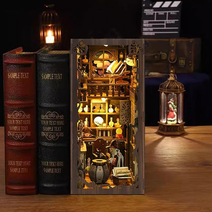 Book Nook Kit - DIY Miniature Dolls House Kit with Furniture and LED Light, 3D Puzzle Wooden Art Bookends, Model Kits for for Adults and Teens (Magic Night)
