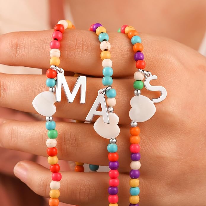 Ursteel Colorful Initial Cute Necklaces for Girls - Trendy Beaded Choker Necklace for Women Teen Girl, Personalized Letter Initial Gifts for Women Kids Jewelry