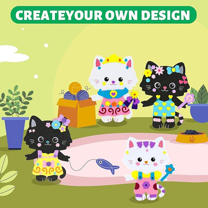 VKPI 4 Pieces Cats Foam Art Crafts Gift Kit, Creative Make Your Own Kittens, Cartoon Foam Paper Craft Projects for Kids Ages 4+ Toddler, Preschool Learning Toy for Birthday Party Favor Supplies