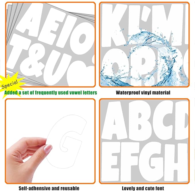 Bemeol Bulletin Board Letters 462 Pieces 4 Inch Alphabet Letter Stickers Cutout Letters for Poster Board Display Home Classroom School Decor(White)