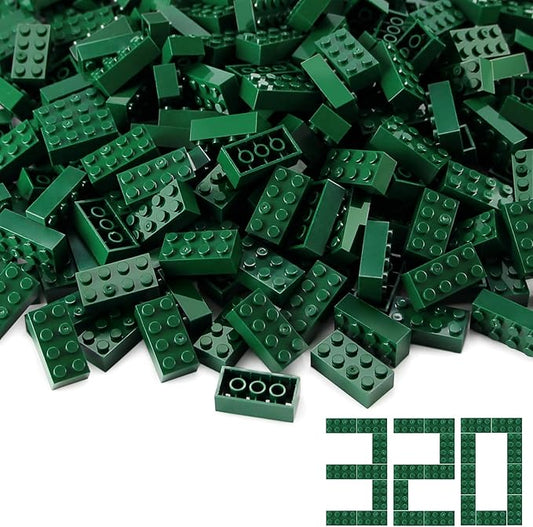 Feleph 2x4 Bricks Dark Green 320 Pieces Parts Classic Building kit Creative Play Set Basic Blocks Toy Accessories Compatible with 3001 Major Brands