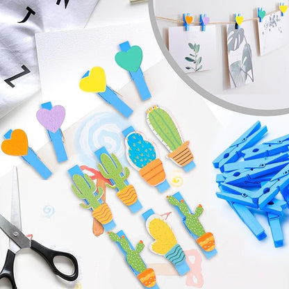 50PCS Colored Wooden Clothespins, 2.9inch Deep Blue Clothes Pins for Clip Pictures Photos Decorative, Small Colorful Wood Decoration Closepins Clips