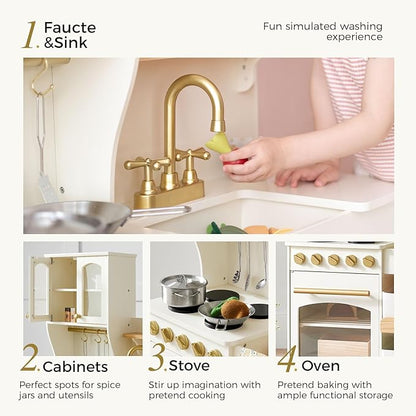 Tiny Land Play Kitchen for Kids, Wooden Toy Kitchen Set with Storage & Accessories, Toddler Kitchen Playset with Stove & Sink, Kids Kitchen Playset Gift for Ages 3-8