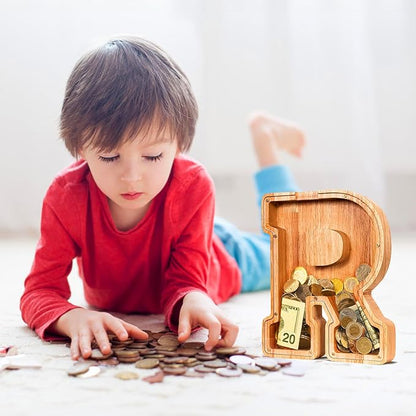 SummiDate Wooden Letter Piggy Bank| Piggy Bank for Boys Girls Toddler| Alphabet R Money Bank| Coin Bank Birthday Gift for Kids|Birthday Gift for Kids (R)