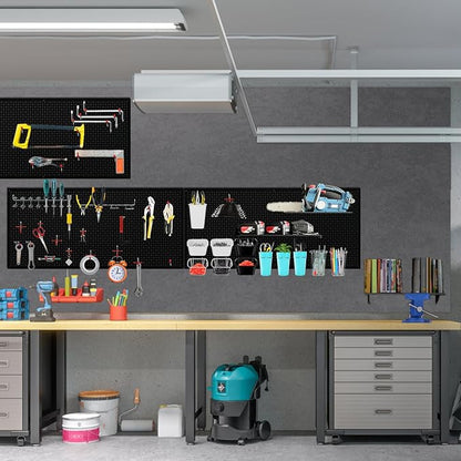 4 Pack Heavy Duty Steel Pegboard Garage Organization Panels,Universal 1/8 and 1/4 Pegboard Accessories,Suitable for Tool Storage,Garage Storage etc.(Black, 16X12)