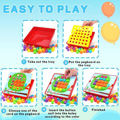 Button Art Toys for Toddlers, Crafts for Age 3-5, Early Educational Toys, Color Matching Mosaic Pegboard, Fine Motor Skills Game, Preschool Learning Activity Gifts for Boys & Girls 3+
