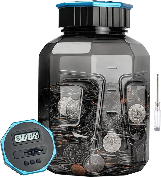 X-Large Piggy Bank for Adults Kids, Vcertcpl Digital Coin Counting Bank with LCD Counter, 2.4L Capacity, Great Coin Counter Bank Money Counting Jar with Total Amount Displayed (Gray2, X-Large)