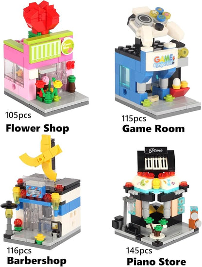 894 PCS Building Blocks City Set for Boys and Girls Ages 6-12: Build 8 Mini Shops | Creative Construction Toy Gift (Birthday Party, Stocking Stuffer, Classroom Prizes)