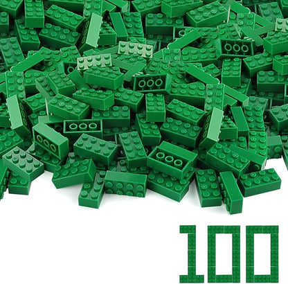 Feleph 100pcs 2x4 Bricks Green Building Classic Pieces Parts Creative Play Blocks Set Toy Accessories Combine with 3001 Major Brick Brands