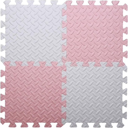 16 Tiles Foam Play Mat for Baby, Soft & Safe EVA Foam Mats for Floor, Square Baby Play Mat, Kids Foam Puzzle Floor Mat, 47x47 Play Mat for Playpen(White/Loli Pink)