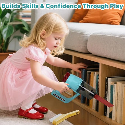 3-in-1 Kids Cleaning Toy Set, Working Toy Vacuum with Real Suction, Toddler Broom & Mop, Pretend Home Cleaning Kit for Boys & Girls Ages 3+
