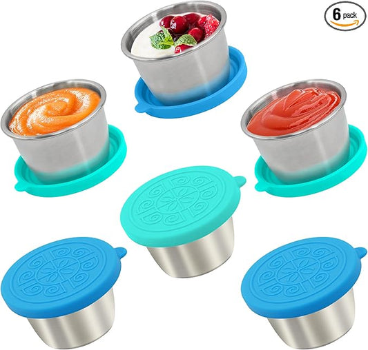 6x2.7 Oz Salad Dressing Container to Go,Handy Leakproof Stainless Steel Meal Prep Containers Reusable,Sauce Containers for Lunch Box, Picnics, Travel, Office and Kitchen Storage