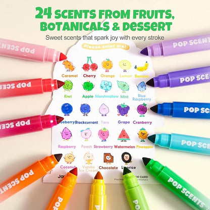 Jar Melo Scented Washable Markers for Kids Ages 4-8, Coloring Markers for Toddlers, Safe and Non-toxic Water-Based Paint Drawing Kit with Storage Case, School Art Supplies, 24 Colors