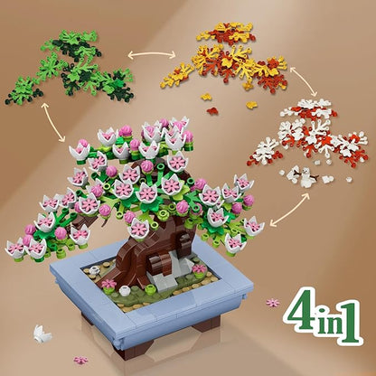 HOGOKIDS Cherry Blossom Flowers Building Set - 584PCS 4 Seasons Bonsai Tree Building Block Toy, Botanical Collection DIY Plant Home Office Decor for Adults, Flora Birthday Gift for Kids Girls Boys 6+