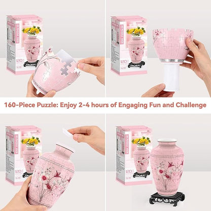 3D Puzzles Vase for Adults, Crafts for Adults, 120 Pieces Plastic DIY Unique Flower Vase with LED Light House Warming Gift Birthday Gifts for Flower Arrangements and Home Decor (Pink)