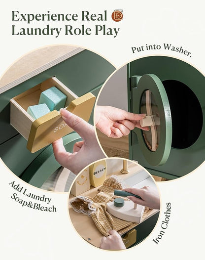 ROBUD Kids Play Kitchen - Wooden Multi-Function Washing Machine for Kids Kitchen Playset - Pretend Toddlers' Kitchen Toy Washer with Accessories - Perfect Baby Gift for Ages 3-8