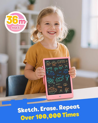 TEKFUN LCD Writing Tablet Doodle Board, 10inch Colorful Drawing Pad for Kids, Mess Free Coloring for Toddlers, Toys Gifts for 3 4 5 6 7 8 Year Old Girls Boys (Pink)