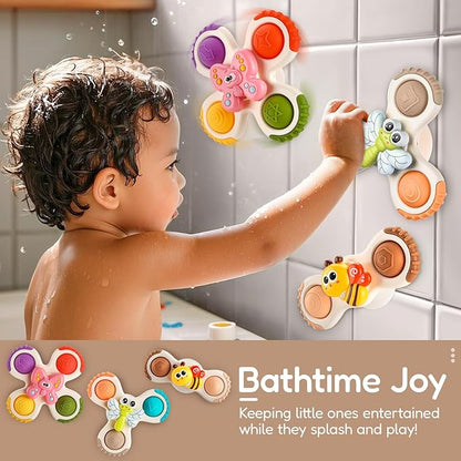 ALASOU 3PCS Pop Suction Cup Spinner Toys for 1 Year Old Boy Girl|Novelty Spinning Tops Toddler Toys Age 1-2|Sensory Baby Bath Toy for Toddlers 1-3|12 18 Months Boy Birthday Gift for Infant