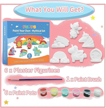 Funto Paint Your Own Unicorn Painting Kit, Arts and Crafts Set, STEAM Project Creative Activity DIY Toys, with 6 Figurines, 6 Paint Pots, 1 Brush