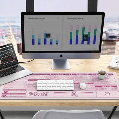 Excel Mouse Pad，Excel Cheat Sheet Desk Pad，Office Power Point Excel Word Shortcut Keys, Gaming Mouse Pad, Non-Slip Rubber Base Mousepad, Stitched Edges, 31.5x11.8 inch for Home Office