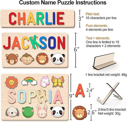 Name Puzzle for Kids Personalized - 1 Year Old Girl Gifts - Personalized Birthday Baby Gifts Toys for 1-3 Year Old Girls Boys Kids - Wooden Puzzle Engraved Text Blessing - Toddler Learning Toys