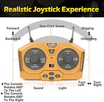 Remote Control Excavator Toys for Boys Turns 680-degree 2 Batteries Metal Shovel Lights/Sounds Construction Toys Birthday Gifts Boy Toys for 3 4 5 6 7 8 Years Old