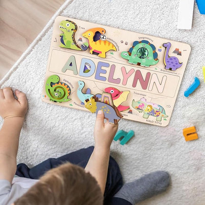 Personalized Wooden Name Puzzle for Toddlers 1-5 - Montessori Wooden Dino Sensory Toy, Custom Educational Learning Toys for, Perfect Birthday Gift for Boys & Girls