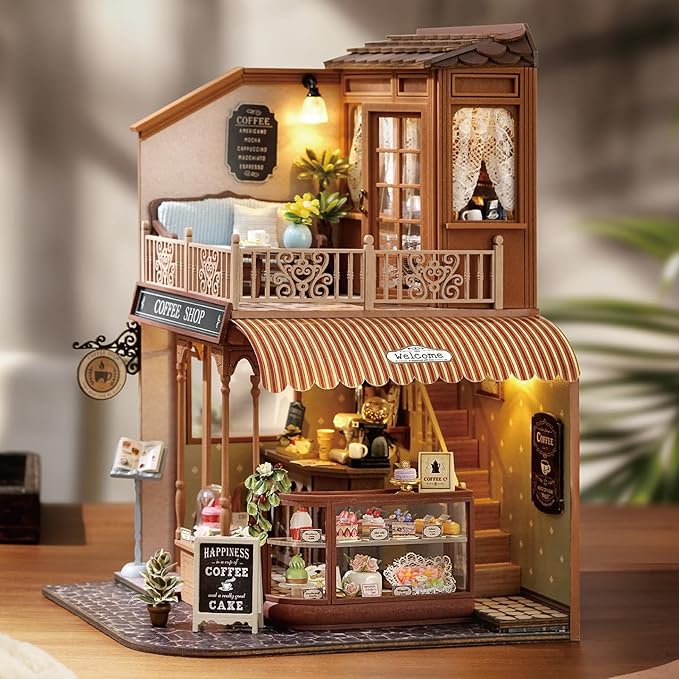 TuKIIE DIY Miniature House Kit with Furniture, 1:24 Scale Creative Room Wooden Mini Dollhouse Plus Dust Proof & Music Movement for Kids Teens Adults(Encounter with Time)