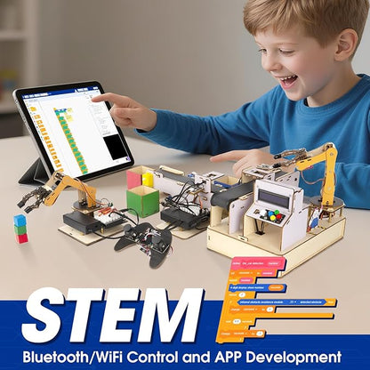 IoT STEM Kit for Kids，Smart Factory Starter Kit for Arduino ESP32，3D Wooden Puzzles DIY Model Science Educational Set Building Toys for Adults Teens 10+