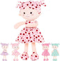 Onetoo First Baby Doll Soft Baby Doll for Girls Plush Rag Doll Sleeping Cuddle Buddy Doll Wear Pink Dress Red Polka Dot 14"