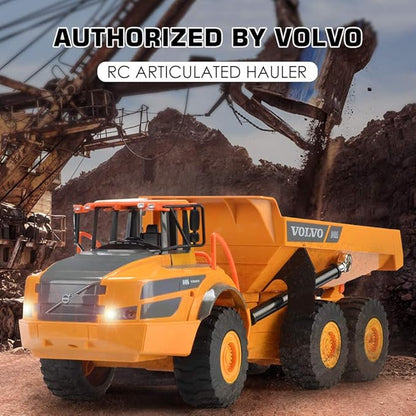 DOUBLE E Volvo RC Dump Truck Toy for Kids, Articulated Hauler, Remote Control Construction Toys Vehicles with Lights, Birthday Gifts Ideas for Boys Age 6 7 8 9 10 Year Old and up