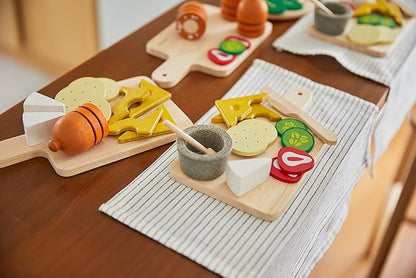 PlanToys® Wooden Pretend Cheese & Charcuterie Board Food Toy for Kids | Includes Cheese, Sausage, Crackers, Grapes, Knife & Board | Montessori Role Play Kitchen Toy for Imaginative Learning