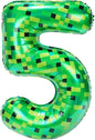 40in Pixel Giant Number 5 Balloon Birthday Decorations, Miner Theme Green Foil Balloons Blast Gaming Party Supplies
