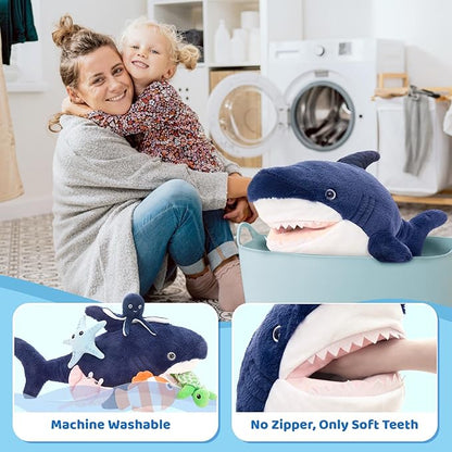 MaoGoLan Soft Shark Stuffed Animals in Bulk Plush Shark Toys with 5 Sea Animals Inside - Octopus Turtle Clown Fish Starfish Stingray, Kids Party Favors Valentine's Day Christmas
