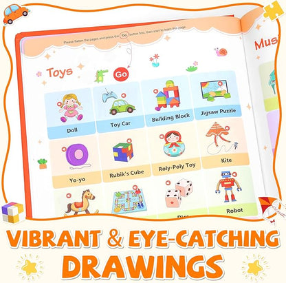2025 New My First English Words Sound Book Toy, English Learning Talking Book, 470+ Words, 21 Themes, Press to Learn Phonics, Interactive Educational Books for 3 Year Olds A